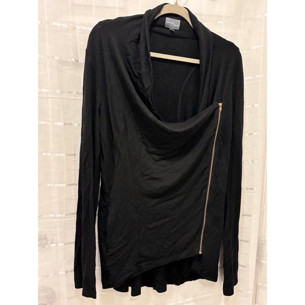 Market & Spruce Black Asymmetric Zip Draped Cardigan Jacket Large